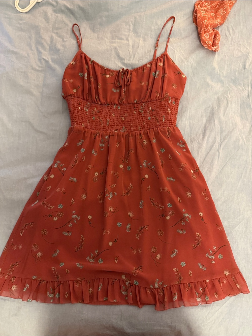 Wilfred Rust Floral Smocked Mini Dress